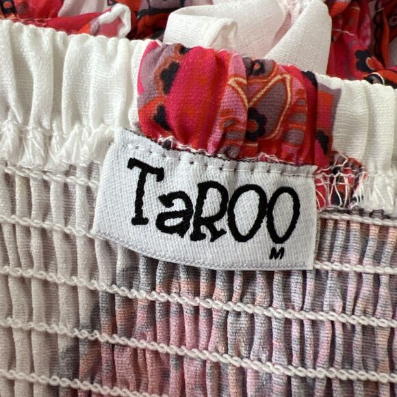 Taroo Dress Women Medium White Red Ruffled Smocked Fit Flare Mini Casual Party - Picture 5 of 12